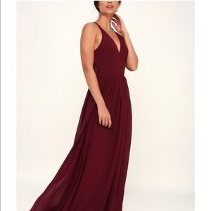 NWT $98  lulus LOVE SPELL BURGUNDY LACE-BACK MAXI DRESS size S